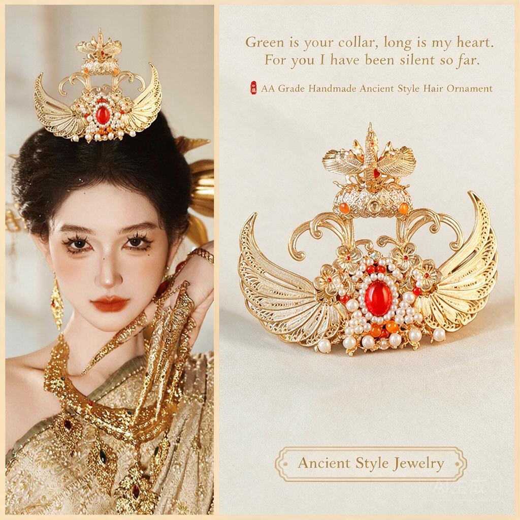 중국 전통 한푸 스타일의 금색 봉황 날개 헤어 장식,  - Women'S Red Accessories 리뷰 및 가격