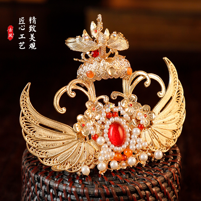중국 전통 한푸 스타일의 금색 봉황 날개 헤어 장식,  - Women'S Red Accessories 리뷰 및 가격