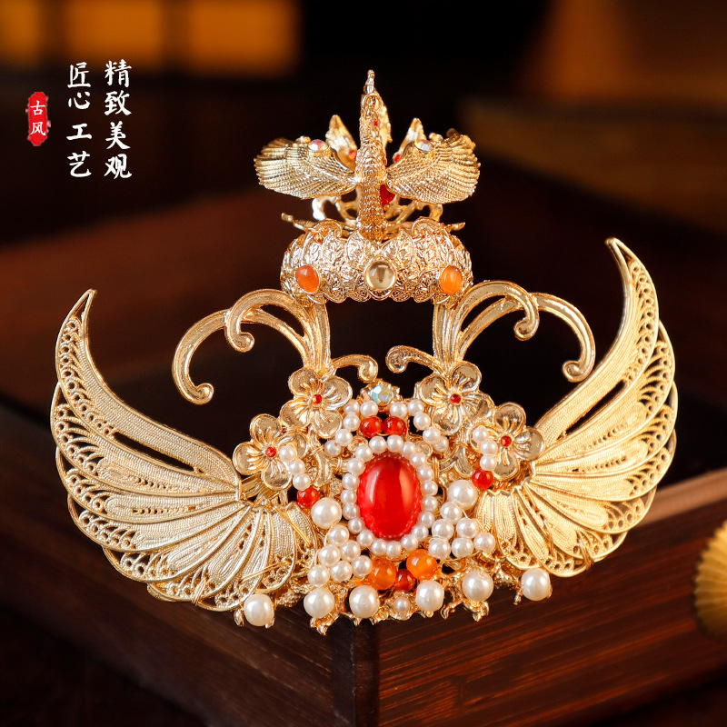 중국 전통 한푸 스타일의 금색 봉황 날개 헤어 장식,  - Women'S Red Accessories 리뷰 및 가격
